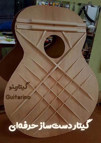 لوتیر در حال تنظیم و پرداخت نهایی گیتار دست‌ساز برای بهبود کیفیت صدا و اجرا